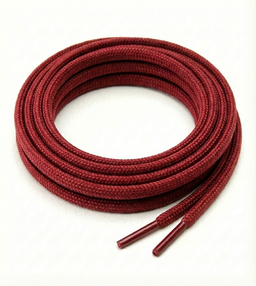 Red shoelaces coiled on a white background Color: Red